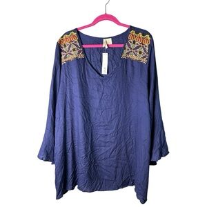 True Destiny Blue and Gold Flutter Sleeve Tunic